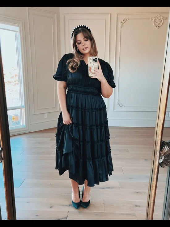 JessaKae Liz Dress Black Tiered Midi Dress with Ruffle Trim - Picture 4 of 4